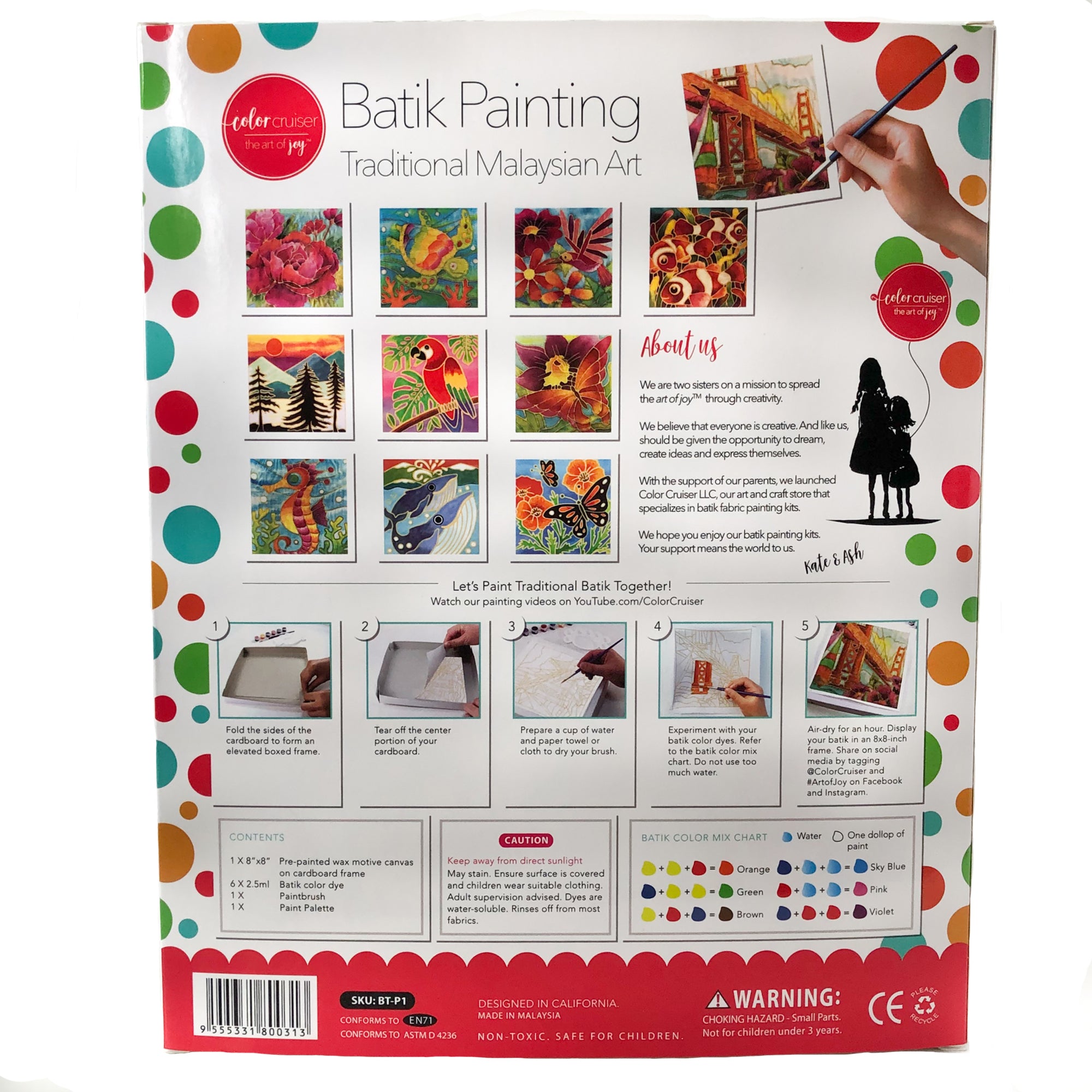 DIY Batik Lake Fabric Painting  Kit - 8x8 Inch Pre Drawn Wax Design, Paint, Brush and Palette