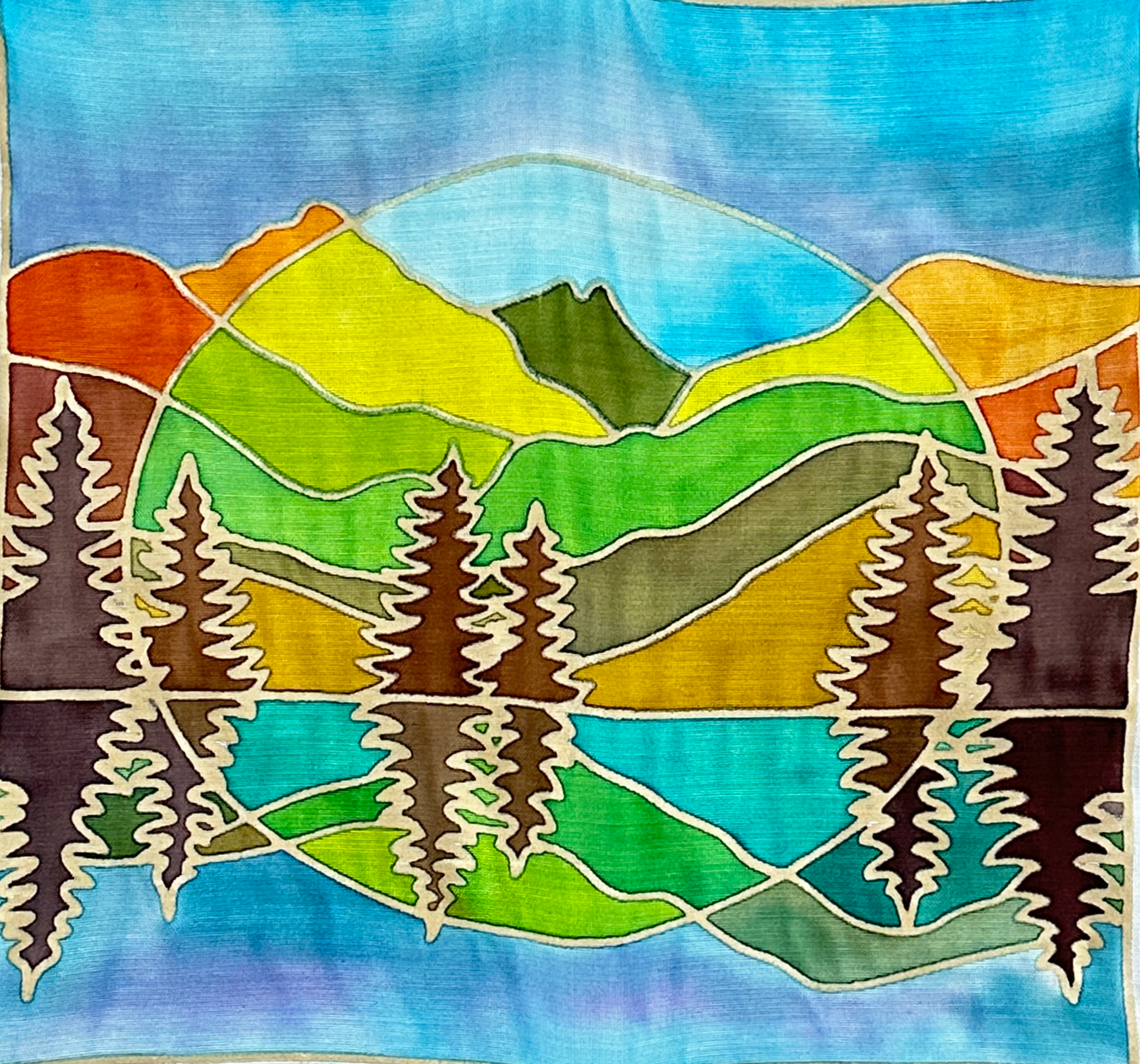 DIY Batik Lake Fabric Painting  Kit - 8x8 Inch Pre Drawn Wax Design, Paint, Brush and Palette