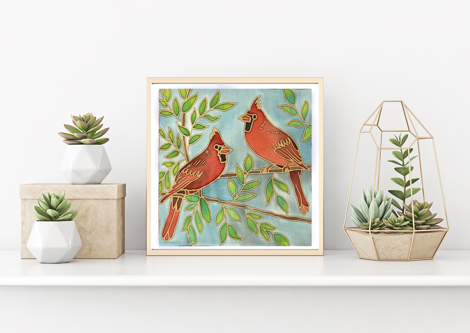 DIY Batik Red Cardinal Fabric Painting Kit - 8x8 Inch Pre Drawn Wax Design, Paint, Brush and Palette