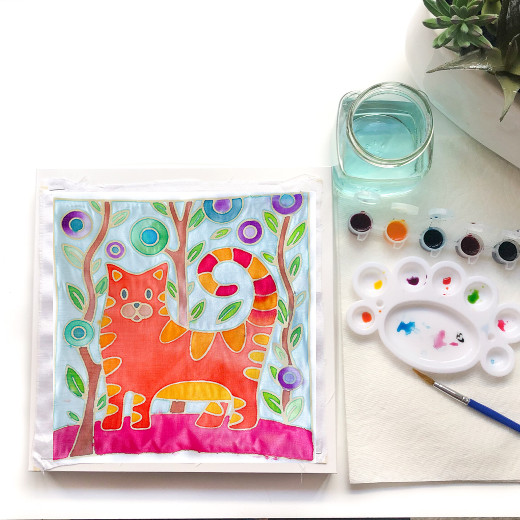 DIY Batik Cat Fabric Painting Kit - 8x8 Inch Pre Drawn Wax Design, Paint, Brush and Palette