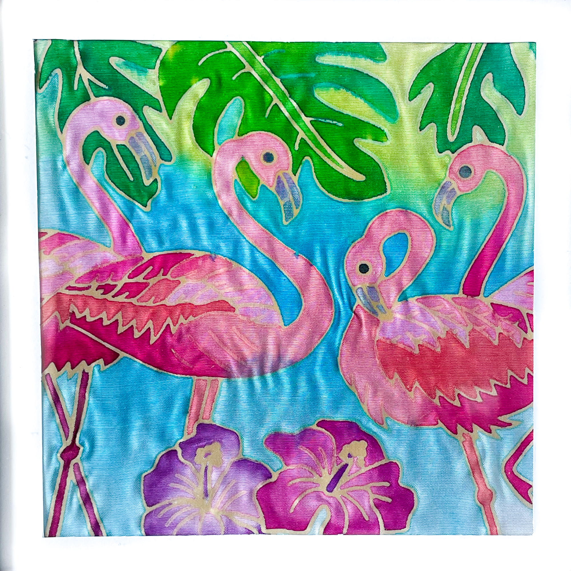 DIY Batik Flamingo Fabric Painting Kit - 8x8" Pre Drawn Wax Design, Paint, Brush & Palette