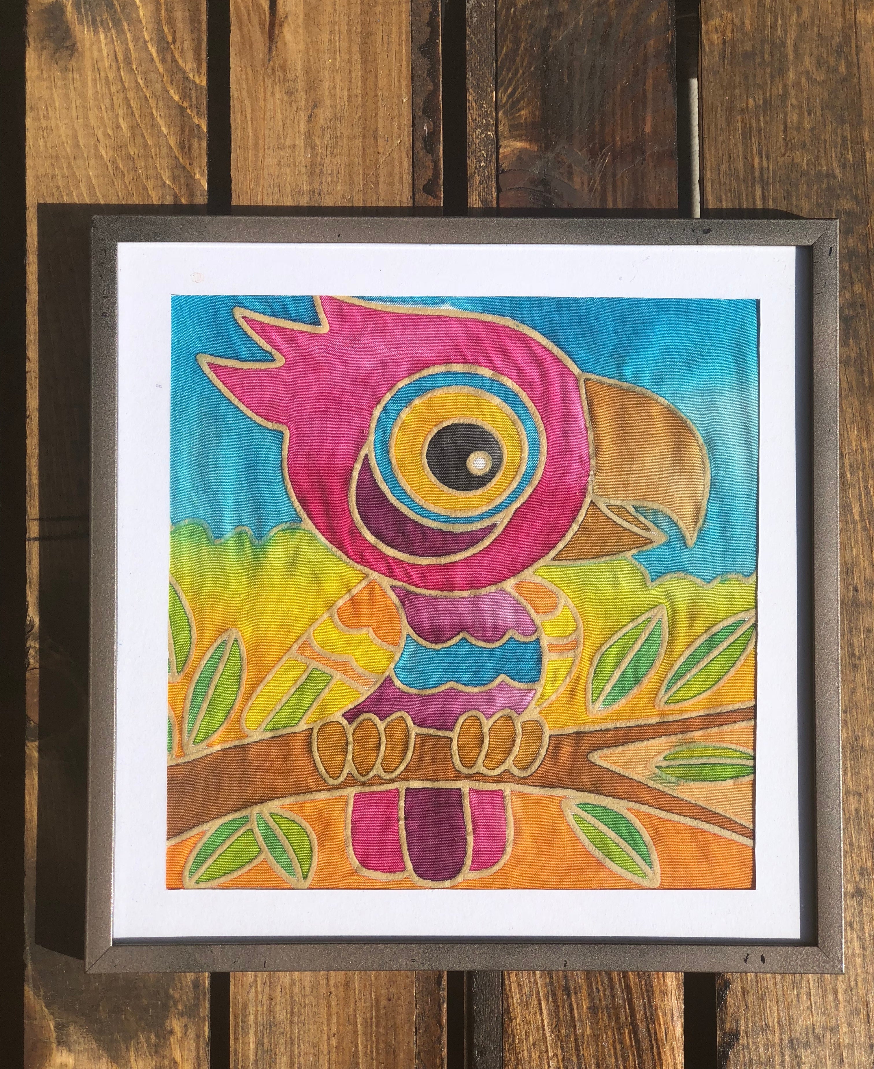 DIY Batik Parrot Fabric Painting Kit - 8x8 Inch Pre Drawn Wax Design, Paint, Brush and Palette