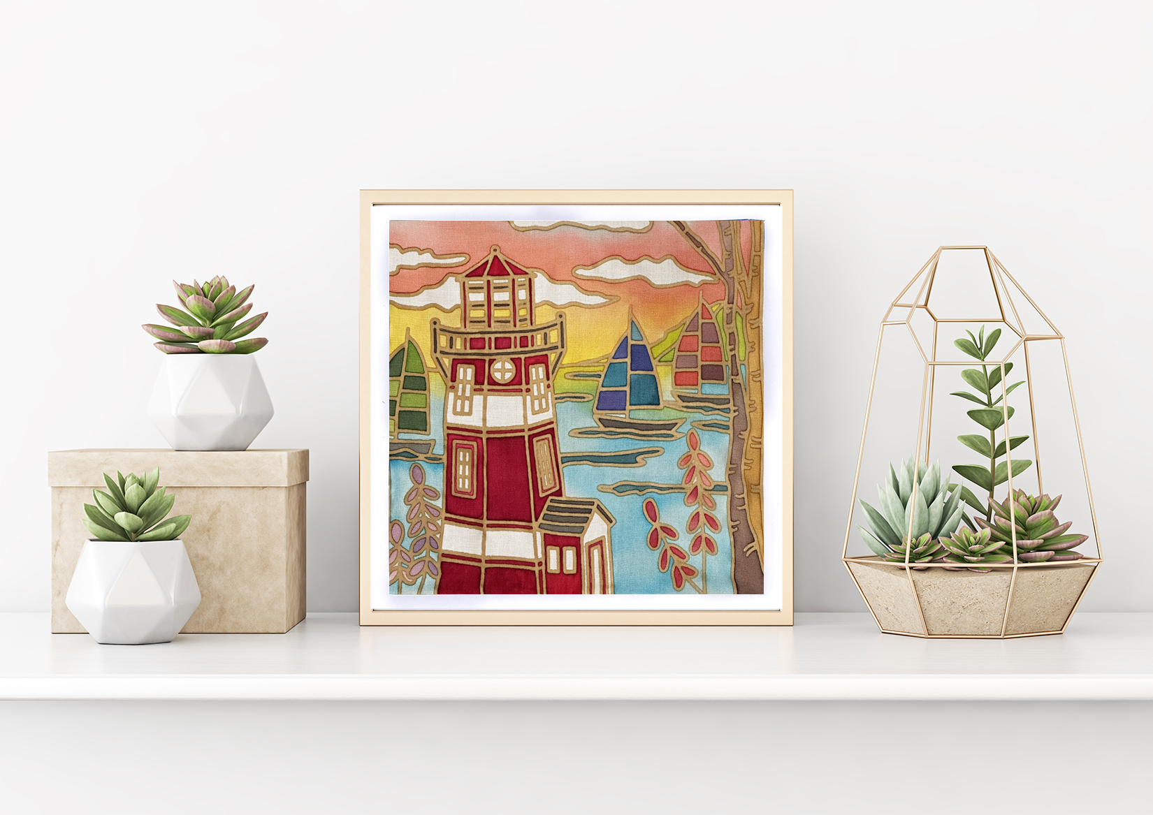 DIY Batik Lighthouse Fabric Painting Kit - 8x8" Pre Drawn Wax Design, Paint, Brush & Palette