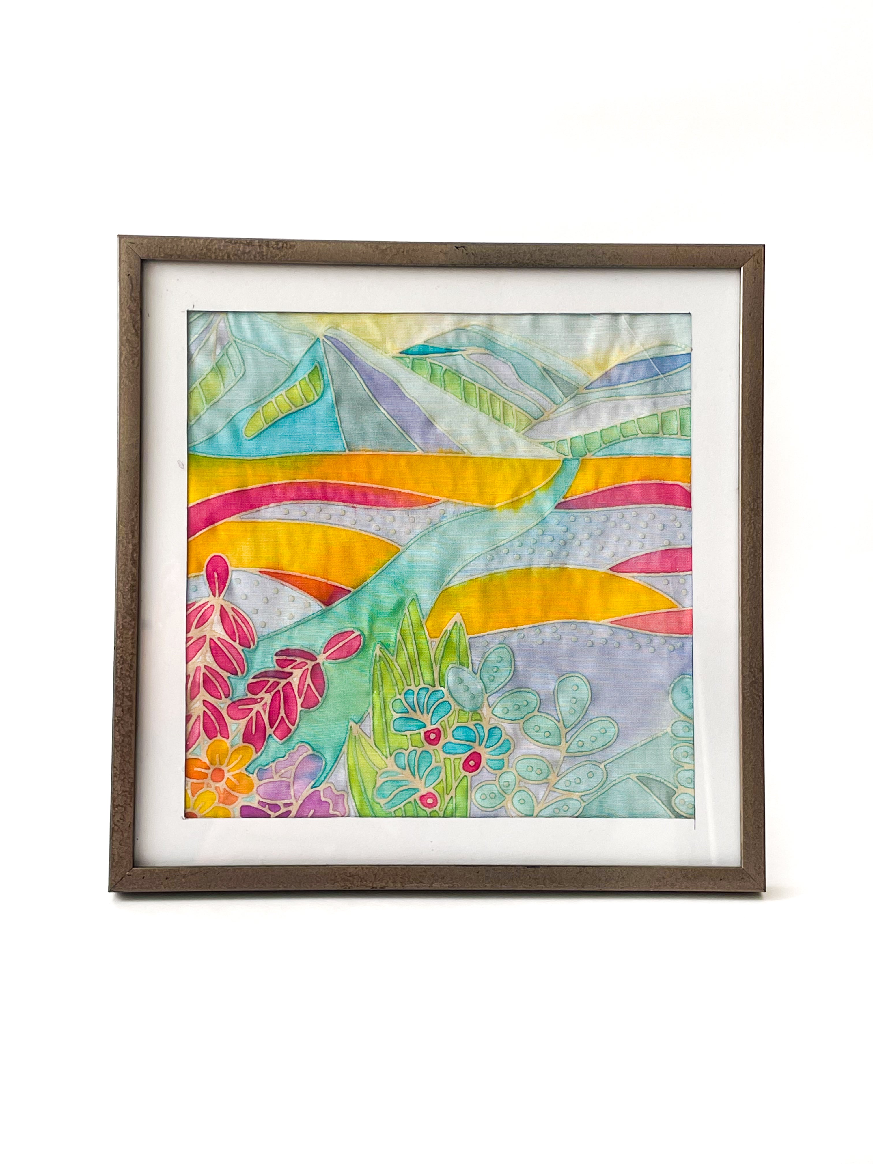 DIY Batik Mountain Fabric Painting Kit - 8x8 Inch Pre Drawn Wax Design, Paint, Brush and Palette