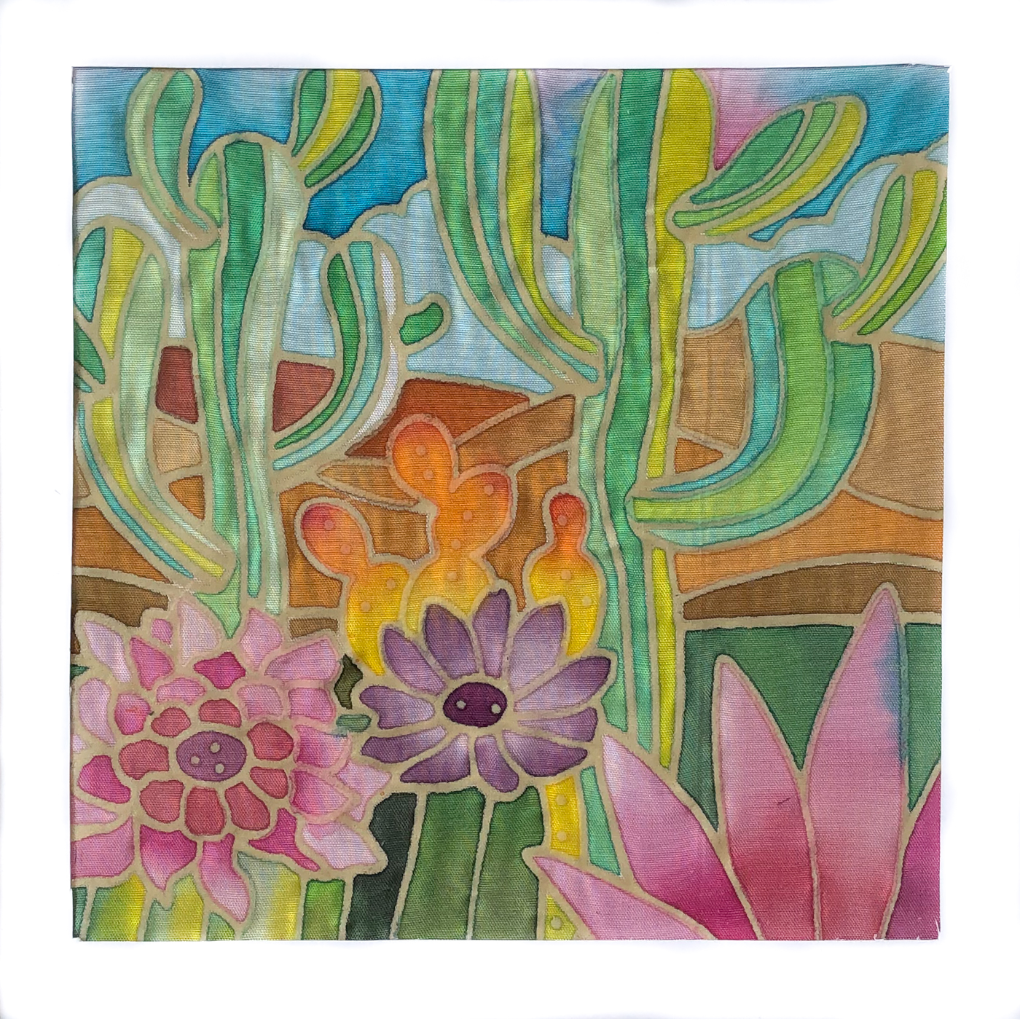 DIY Batik Succulents Fabric Painting Kit - 8x8 Inch Pre Drawn Wax Design, Paint, Brush and Palette