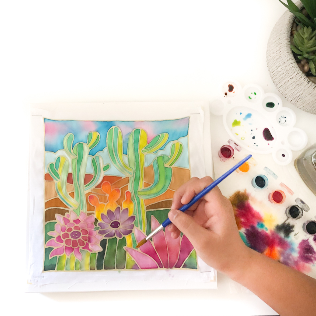 DIY Batik Succulents Fabric Painting Kit - 8x8 Inch Pre Drawn Wax Design, Paint, Brush and Palette